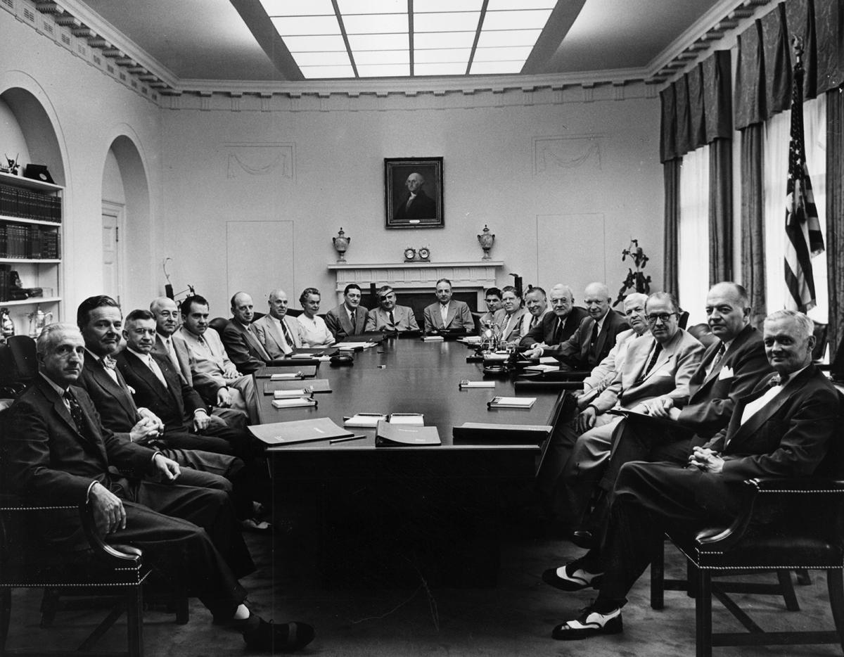 Photo of Eisenhower's 1st Term Cabinet Members during a July 29, 1955 meeting.