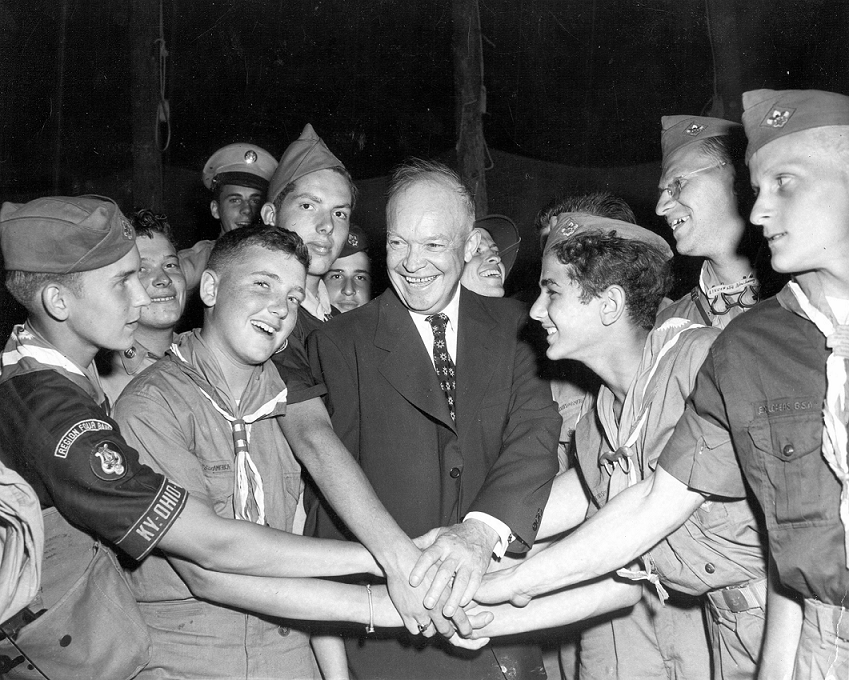 President Eisenhower with Boy Scouts at Jamboree, 1950