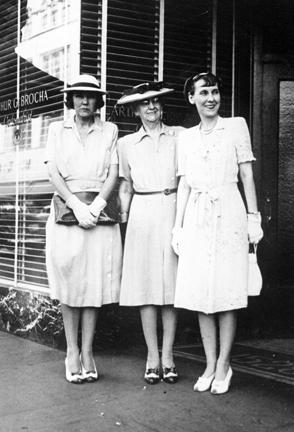 1944 - MDE with her sister Frances "Mike" Moore and mother Elivera Doud