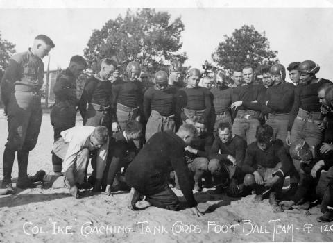 Eisenhower coaches a football team at Camp Meade, Maryland, 1921.