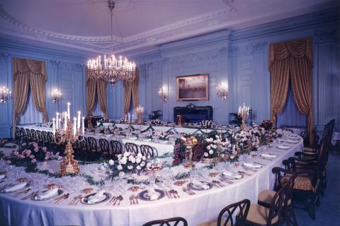 State Dining Room set up for Cabinet Dinner. December 1, 1954 [65-46-2]