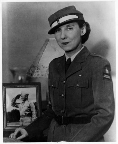 Mamie Eisenhower in the uniform of the American Women's Voluntary Service. Blackstone Studios. [64-368-1]