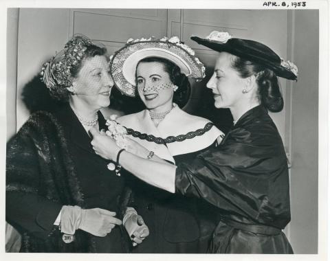 Mamie D. Eisenhower attends the Cherry Blossom Luncheon and Fashion Show. April 8, 1953 [72-200-2]