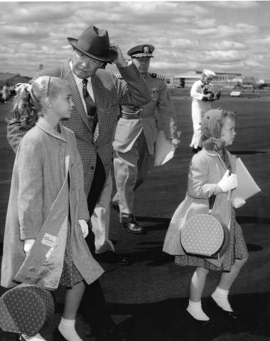 Dwight Eisenhower with granddaughters Anne and Susan, September 11, 1958.