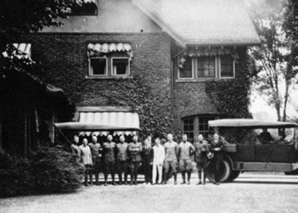 1919 Transcontinental Motor Convoy. Stop at Harvey Firestone's home