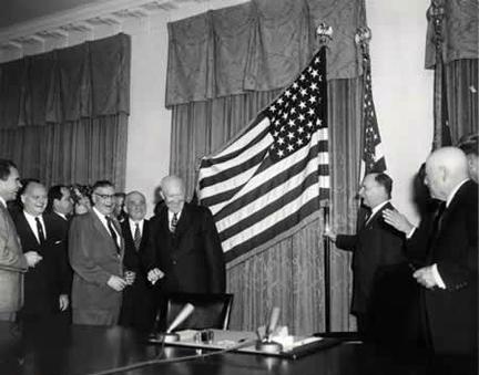 January 3, 1959 - Unfurling of the new 49-star flag. [72-2933-2]