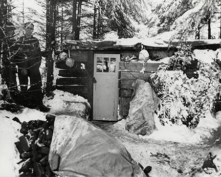 Ardennes-Battle of the Bulge. January 11, 1945 - Snow covered executive post of an artillery battalion near Rotgen, Germany.