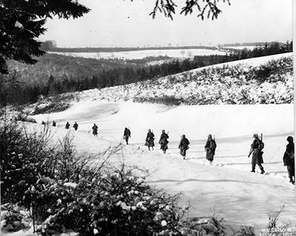Ardennes-Battle of the Bulge. January 15, 1945 - The 26th Division Engineers return to their normal assignments after a brief tour of duty as infantry. Belgium