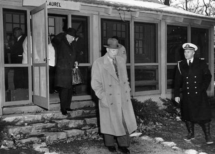 November 22, 1955 - Dwight D. Eisenhower going to cabinet meeting held at Camp David [72-1539-8]
