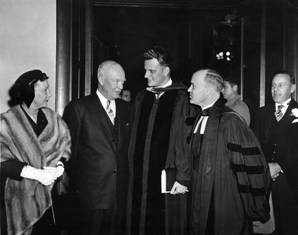 March 6, 1955 - Mamie Eisenhower, Dwight D. Eisenhower, Rev. Billy Graham and Dr. Edward Elson [72-1256-1]