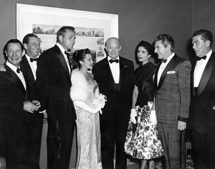 March 19, 1955 - Joe E. Brown, Ray Bolger, Howard Keel, Connie Russell, Dwight D. Eisenhower, Lena Horne, Liberace, and Sid Richardson [72-1276-3]