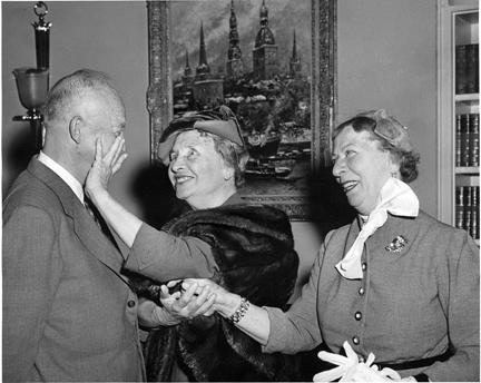 November 3, 1953 - Dwight D. Eisenhower with Helen Keller and Keller's companion, Polly Thompson [72-531]