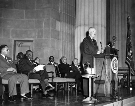 March 10, 1954 - Dwight D. Eisenhower says a few words of greeting to a meeting of the NAACP [72-724-6]