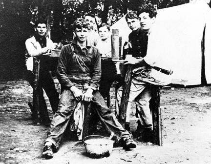 Dwight D. Eisenhower and friends camping along the Smoky Hill River, ca. 1904 [64-165-1]