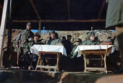 December 4, 1952 - Dwight D. Eisenhower and other high ranking officers and officials observe a field training exercise performed by infantrymen of the Republic of Korea's Capitol Division [77-18-865]