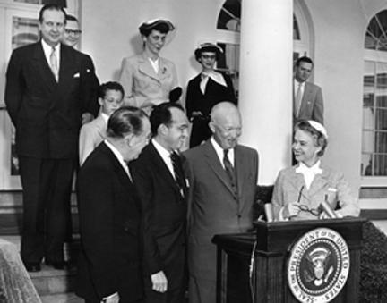 April 22, 1955 - Presentation of citations by Dwight D. Eisenhower to Dr. Jonas Salk and Mr. O'Connor [72-1322-1]