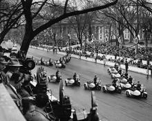 January 21, 1957 - The police motorcycle units leading the inaugural parade [72-2063-39]