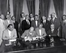Augus 30, 1954 -Dwight D. Eisenhower signs H.R. 9757, an act "to amend the Atomic Energy Act of 1946." [72-1031-1]