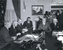 January 13, 1956 - Dwight D. Eisenhower with five of his top advisers who he summoned to discuss his Atoms for Peace program. [72-1582-1]