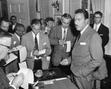 October 11, 1956 - Congressman Adam Clayton Powell during a press conference [72-1926]
