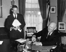 March 18, 1959 - Dwight D. Eisenhower signing the Hawaii Statehood Bill [72-3025-3]